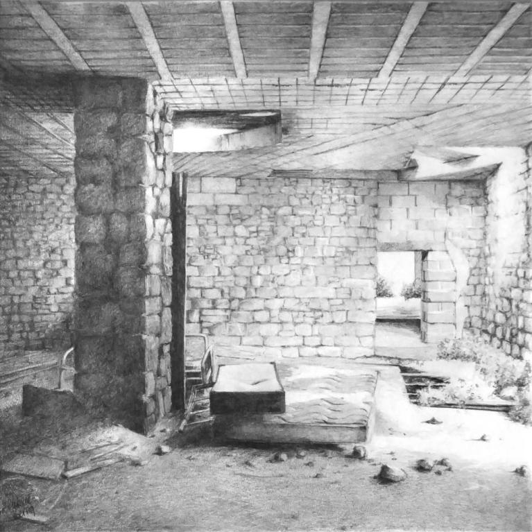 L'ancien moulin - Les matelas - Huile sur toile - 80 x 80 cm