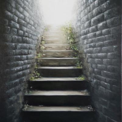 L'escalier de l'abbaye 46 x 33 cm (vendu)