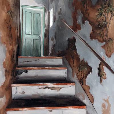 La maison du pont - L'escalier 33 x 22 cm (vendu)