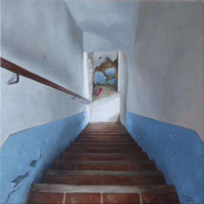 La maison du Faubourg - Descente d'escalier 40 x 40 cm (vendu)