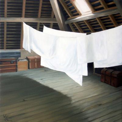 Grenier de Treignac - Les draps - 40 x 40 cm (vendu)