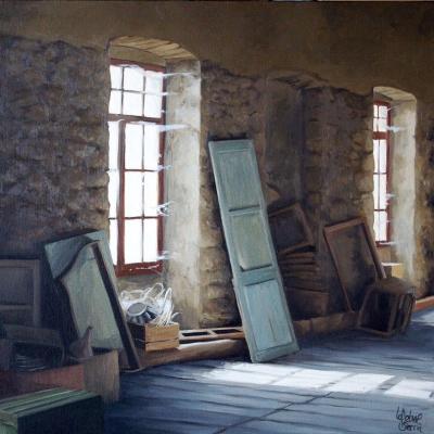 Grenier de la filature - La porte bleue - 40 x 40 cm (vendu)