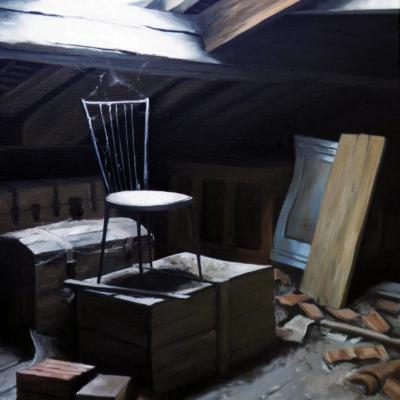 La chaise au grenier - 46 x 38 cm (vendu)