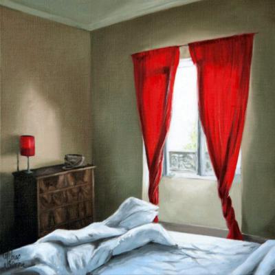 Les rideaux rouges 30 x 30 cm (vendu)