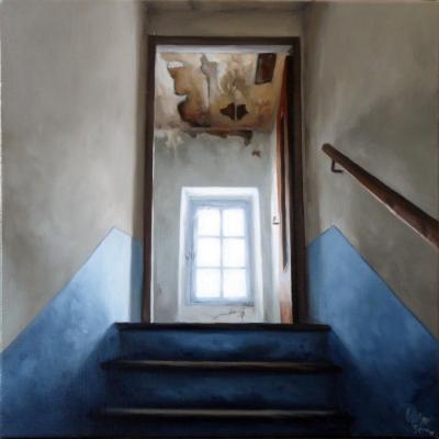 L'escalier bleu de la maison du Faubourg 40 x 40 cm